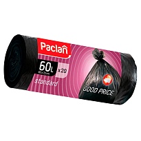 Мешки для мусора 60 л, черные, в рулоне 20 шт., ПНД, 7,4 мкм, 720х600 мм, PACLAN, 600820 в Твери