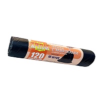 Мешки для мусора 120 л, с завязками, черные, в рулоне 10 шт., ПНД, 16 мкм, 1100х700 мм, Крепак, 4607075710320 в Твери