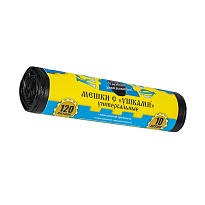 Мешки для мусора 120 л, с ушками, черные, в рулоне 10 шт., ПНД, 13 мкм, 1050х680 мм, Крепакоф, 4607075710436 в Твери