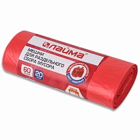 Мешки для мусора 60 л, красный, в рулоне 20 шт., ПНД, 10 мкм, 680х580 мм, LAIMA, 606702 в Твери