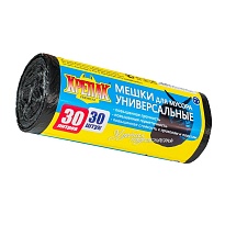 Мешки для мусора 30 л, черные, в рулоне 30 шт., ПНД, 9 мкм, 600х500 мм, Крепак, 4607075710108 в Твери