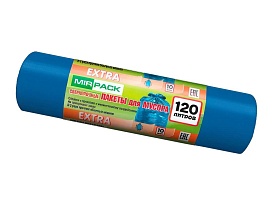 Мешки для мусора 120 л, синие, в рулоне 10 шт., ПНД, 14 мкм, 1100х700 мм, EXTRA, ex1201802 в Твери