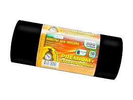 Мешки для мусора 300 л, черные, в рулоне 10 шт., ПВД 70 мкм, 1400х1000 мм, PREMIUM+, 30010160 в Твери