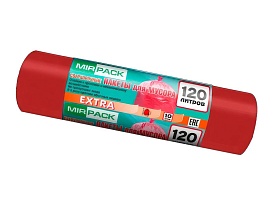 Мешки для мусора 120 л, красные, в рулоне 10 шт., ПНД, 14 мкм, 1100х700 мм, EXTRA, ex1201805 в Твери