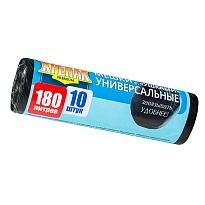 Мешки для мусора 180 л, с ушками, черные, в рулоне 10 шт., ПНД, 20 мкм, 1150х800 мм, Крепак, 4607075710498 в Твери
