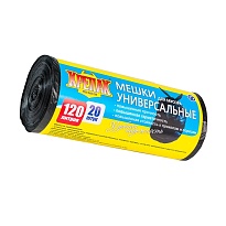 Мешки для мусора 120 л, черные, в рулоне 20 шт., ПНД, 15 мкм, 1100х700 мм, Крепак, 4607075710207 в Твери