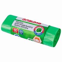 Мешки для мусора 60 л, зеленые, в рулоне 20 шт., ПНД, 10 мкм, 680х580 мм, LAIMA, 606704 в Твери