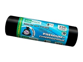 Мешки для мусора 220 л, черные, в рулоне 10 шт., ПВД, 45 мкм, 1250х930 мм, PREMIUM+, 2201068 в Твери