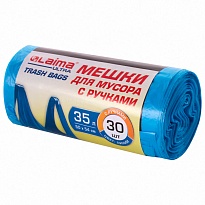 Мешки для мусора 35 л, с ручками, синие, в рулоне 30 шт., ПНД, 9 мкм, 540х500 мм, LAIMA ULTRA, 607683 в Твери