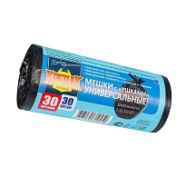 Мешки для мусора 30 л, с ушками, черные, в рулоне 30 шт., ПНД, 9 мкм, 600х500 мм, Крепак, 4607075710450 в Твери