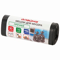 Мешки для мусора 90 л, черные, в рулоне 10 шт., ПВД, 25 мкм, 950х600 мм, LAIMA, 605332 в Твери