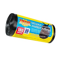 Мешки для мусора 180 л, черные, в рулоне 30 шт., ПНД, 20 мкм, 1150х800 мм, Крепак, 4607075710139 в Твери