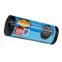 Мешки для мусора 120 л, с ушками, черные, в рулоне 20 шт., ПНД, 15 мкм, 1100х700 мм, Крепак, 4607075710368 в Твери