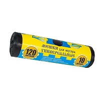 Мешки для мусора 120 л, с ушками, черные, в рулоне 10 шт., ПНД, 13 мкм, 1050х680 мм, Крепакоф, 4607075710252 в Твери