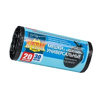 Мешки для мусора 20 л, с ушками, черные, в рулоне 30 шт., ПНД, 10 мкм, 550х440 мм, Крепак, 4607075710443 в Твери