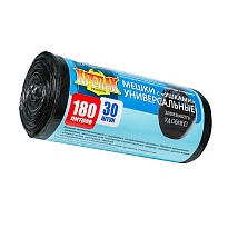 Мешки для мусора 180 л, с ушками, черные, в рулоне 30 шт., ПНД, 20 мкм, 1150х800 мм, Крепак, 4607075710399 в Твери