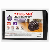 Мешки для мусора 200 л, черные, в пачке 5 шт., ПВД, 50 мкм, 1300х900 мм, LAIMA, 601393 в Твери