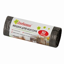 Мешки для мусора 30 л, черные, в рулоне 20 шт., ПНД, 5 мкм, 550х470 мм, Любаша эконом, 605329 в Твери