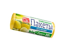 Мешки для мусора 30 л, ароматизированные, Лимон, желтые, в рулоне 20 шт., ПНД, 9 мкм, 560х530 мм, GRIFON Aroma, 101-020 Li в Твери