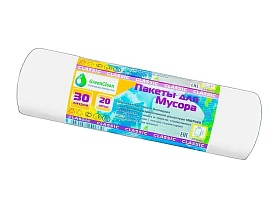 Мешки для мусора 30 л, белые, в рулоне 20 шт., ПНД, 7 мкм, 600х500 мм, MIRPACK Classik, 302042 в Твери
