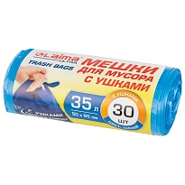Мешки для мусора 35 л, с ушками, синие, в рулоне 30 шт., ПНД, 11 мкм, 650х500 мм, LAIMA ULTRA, 607684 в Твери