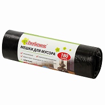 Мешки для мусора 180 л, черные, в рулоне 10 шт., ПВД, 24 мкм, 1060х800 мм, Любаша, 605336 в Твери