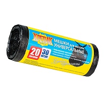 Мешки для мусора 20 л, черные, в рулоне 30 шт., ПНД, 10 мкм, 550х440 мм, Крепак, 4607075710092 в Твери
