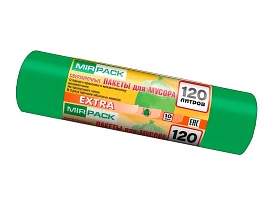 Мешки для мусора 120 л, зеленые, в рулоне 10 шт., ПНД, 14 мкм, 1100х700 мм, EXTRA, ex1201804 в Твери