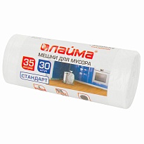 Мешки для мусора 35 л, белые, в рулоне 30 шт., ПНД, 6 мкм, 550х480 мм, LAIMA, 605538 в Твери
