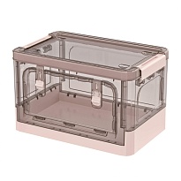 Ящик пластиковый складной прозрачный коричневый, дно розовое, 360х235х230 мм, с колесиками в Твери